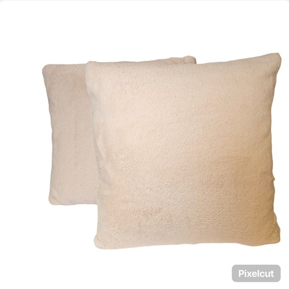 Two light ballerina pink faux fur decorative square accent pillows 19x19 inches - Picture 1 of 4